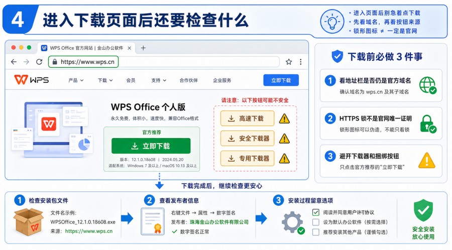 检查 WPS 下载按钮是否来自官方页面