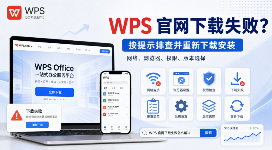 WPS 官网下载失败是网络问题吗?从提示信息到安装包的排查方法 封面