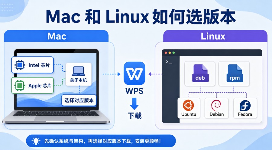 Mac 和 Linux 下载 WPS 时选择芯片和安装包版本