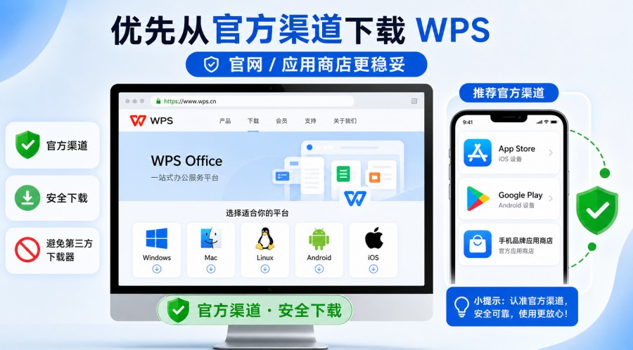 WPS 安装包优先从官方渠道下载